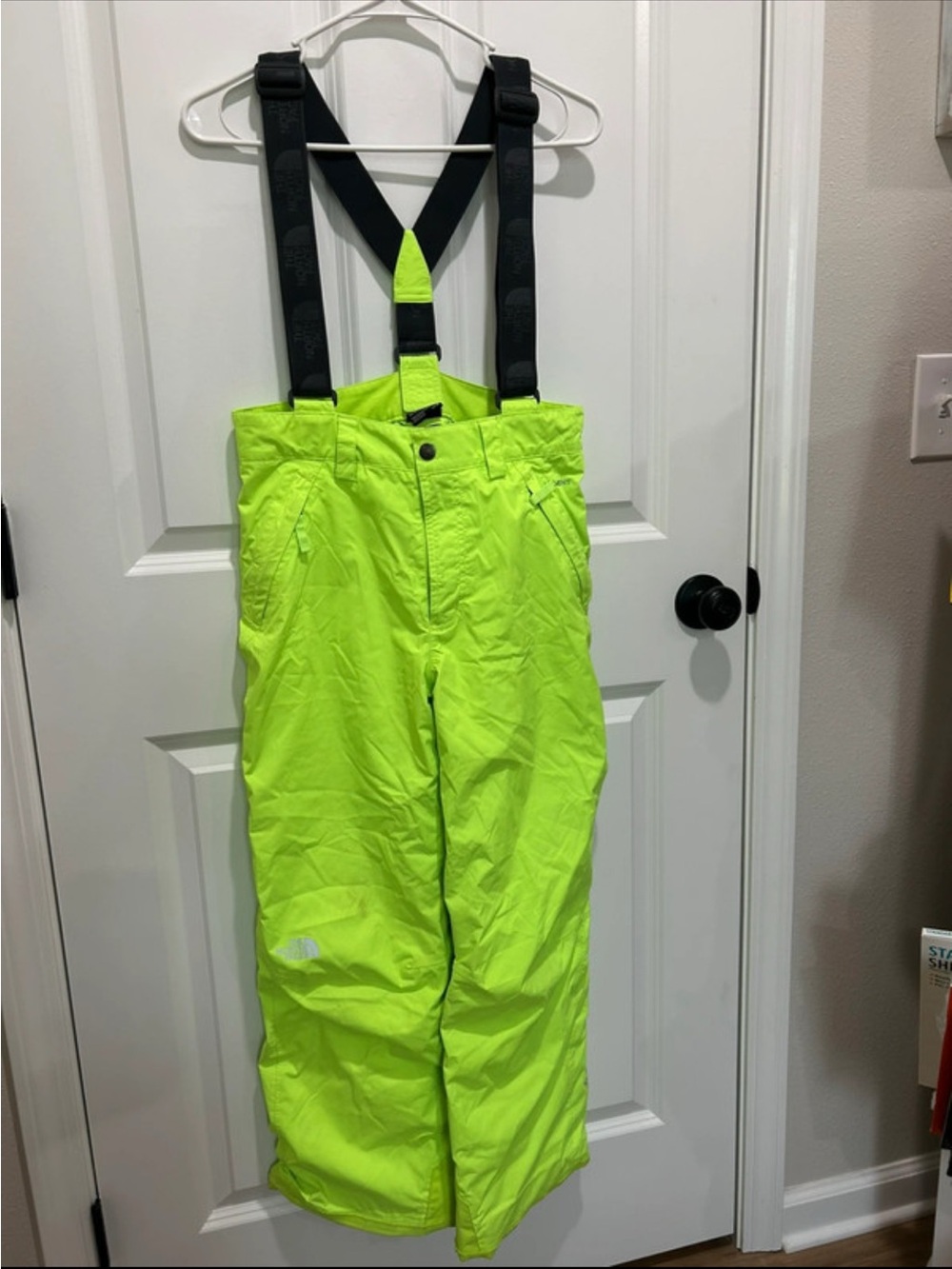 The North Face Neon Yellow Kids Snow Overalls with Black Suspenders